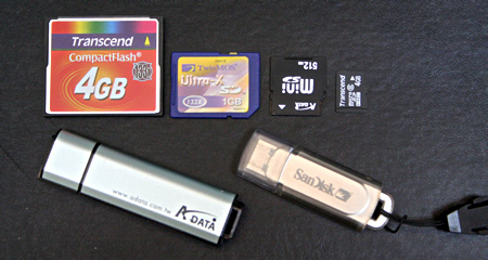 フラッシュメモリーを使ったメディア　SD 　コンパクトフラッシュ(CF)　USBメモリー